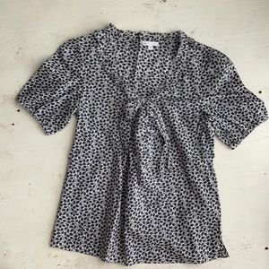 [ GAP Navy & White Floral Print Tie Neck Blouse ]